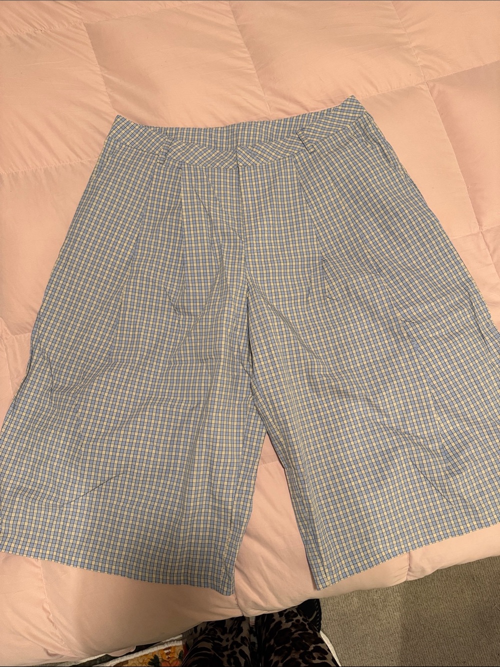 High-Waist Blue Pleated front Plaid Women’s Shorts